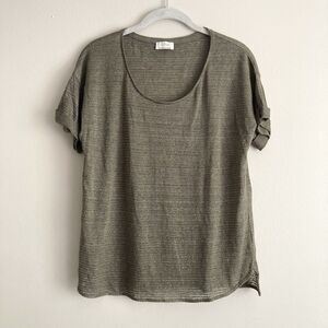 WRAP London Womens Linen Blend Pullover Short Sleeve Shirt Size 8 Gray Gold